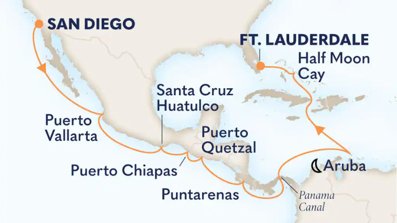 Example of a repositioning cruise itinerary offered by Holland America Line
