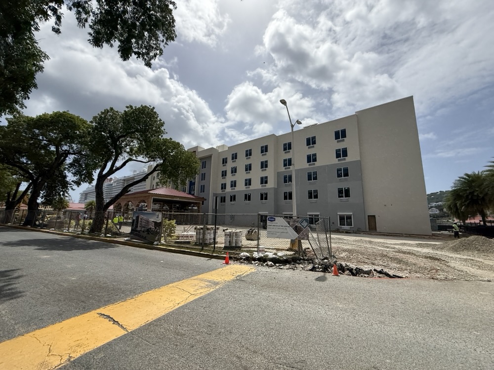 A Hampton Inn under construction at the Havensight Cruise Terminal
