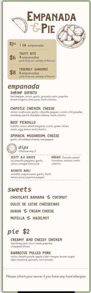 Empanada & Pie Menu from Carnival Celebration