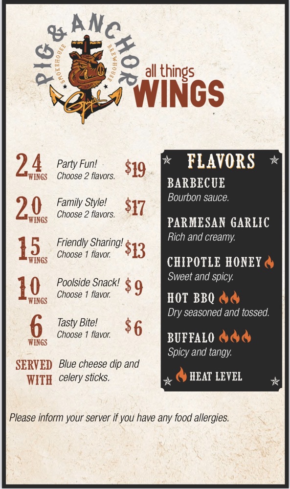 All Things Wings Menu from Carnival Celebration