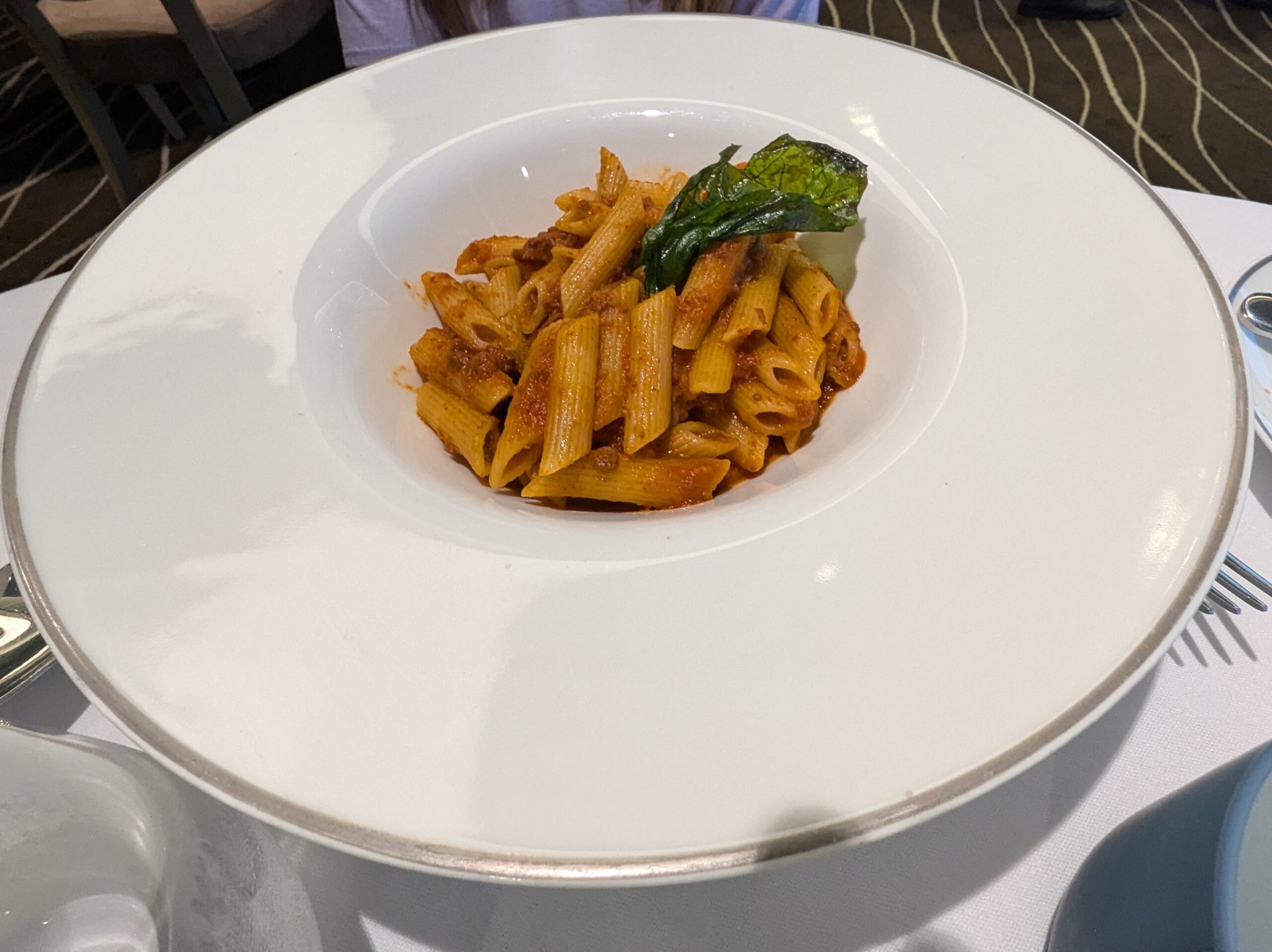 Penne Pasta from the Yacht Club restaurant on MSC World America