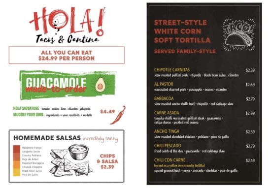 Hola! Tacos and Cantina Menu on MSC Seashore