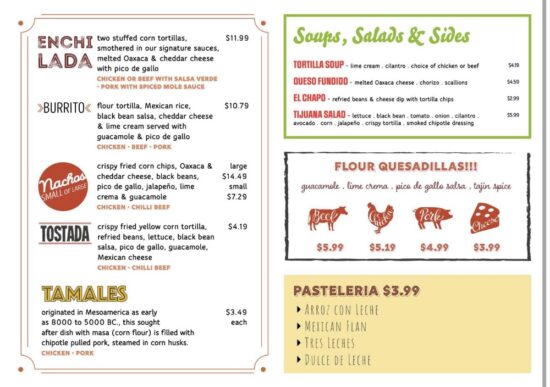 Hola! Tacos and Cantina Menu on MSC Seashore