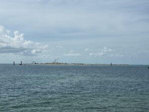 Construction going on at a new man-made island off Ocean Cay