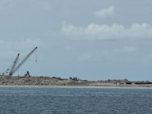 Construction going on at a new man-made island off Ocean Cay