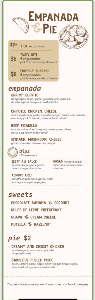 Empanada & Pie Menu on Carnival Celebration