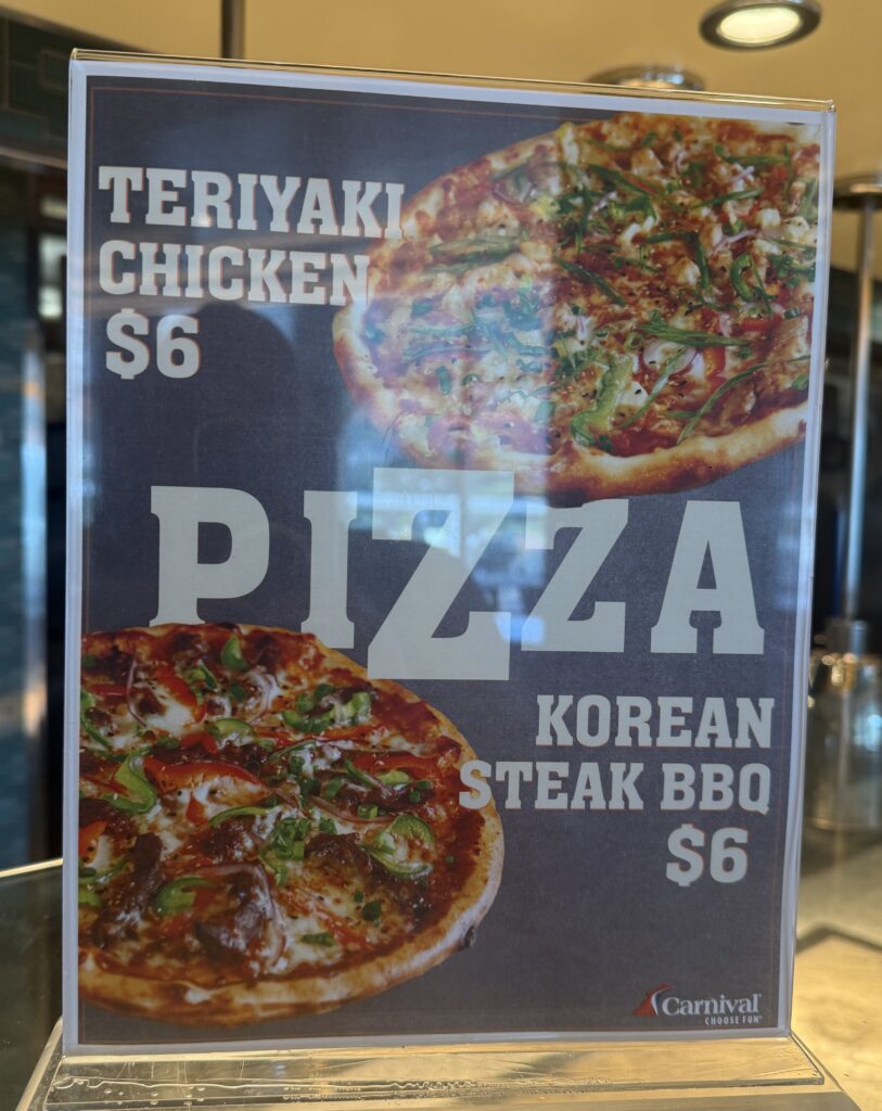 Upcharge pizzas on Carnival Celebration