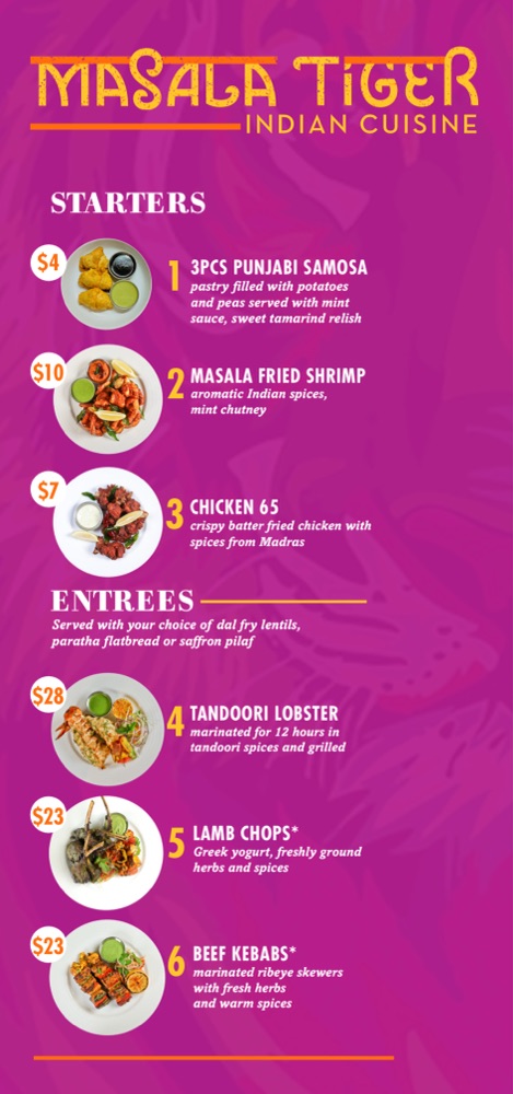 Masala Tiger Menu on Carnival Celebration