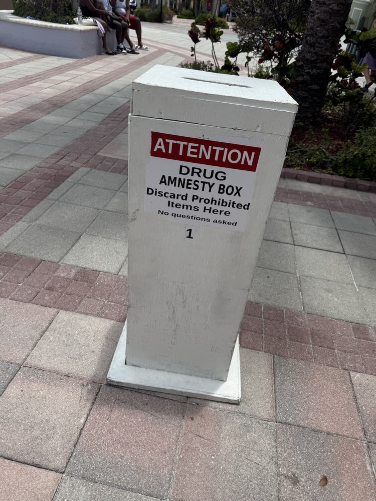 Drug amnesty boxes are placed throughout the Grand Turk cruise port