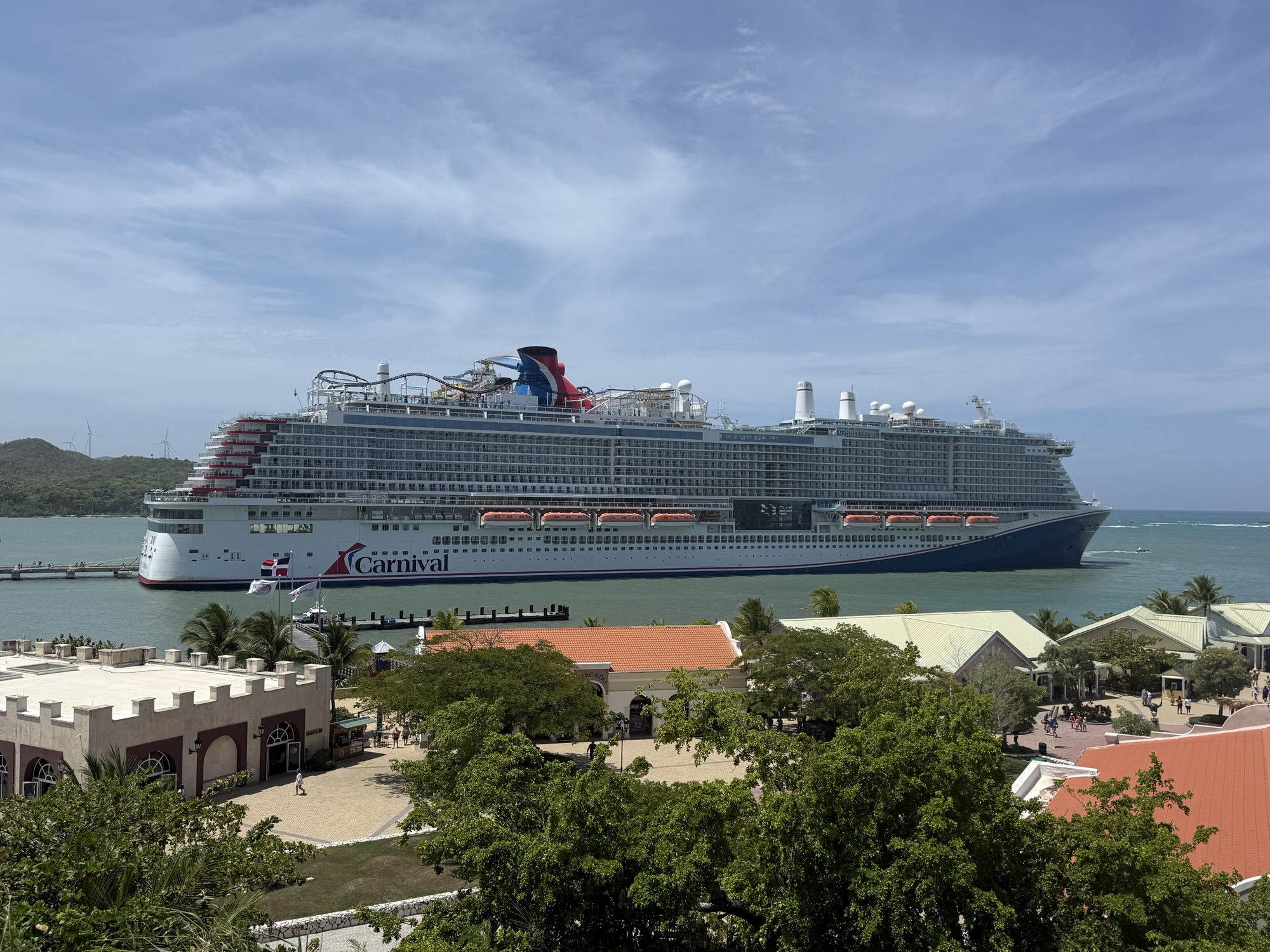 Carnival Celebration docked at Amber Cove on August 27, 2025