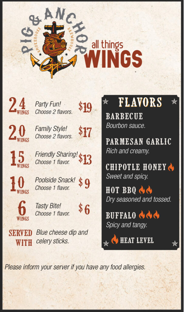 Wings menu from Carnival Celebration