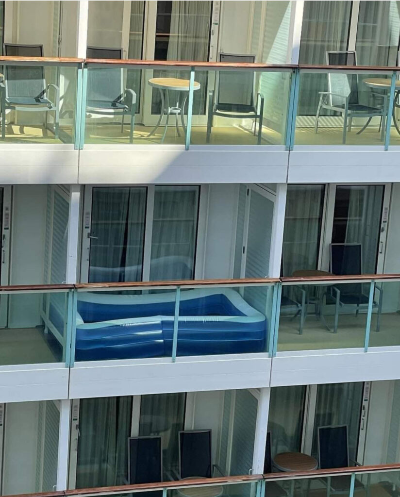 Blow up pool on cruise ship balcony