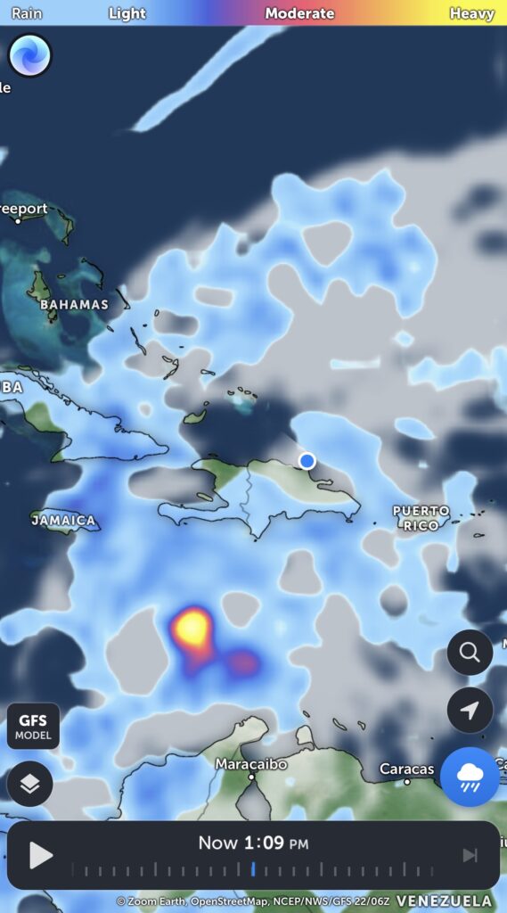 Brilliant Lady's (blue dot) position in relevance to TS Melissa