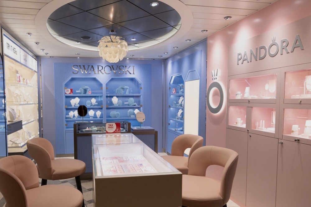 Redesigned retail spaces on Carnival Mardi Gras after her October 2025 dry dock.