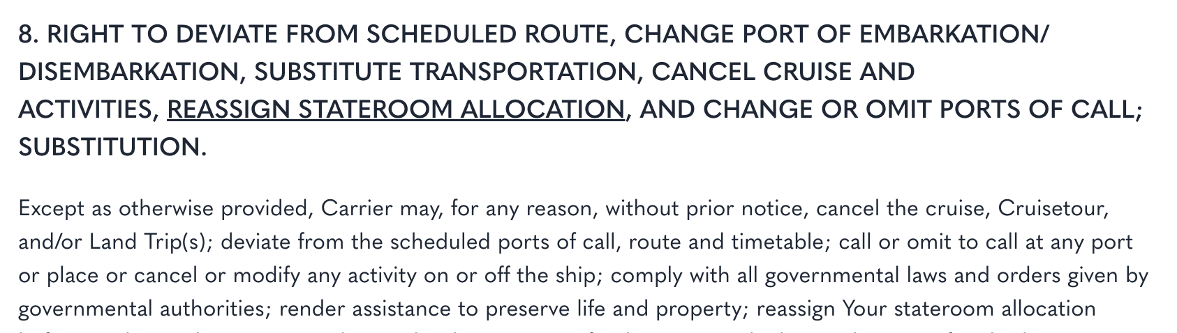 Typical cruise contract language as shown in this example from Holland America Line