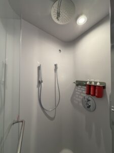 Bathroom in stateroom 14170A on Virgin Voyages Brilliant Lady