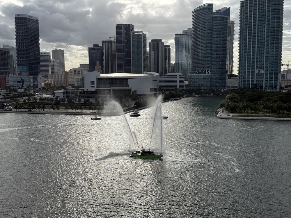 Water canon salute at Brilliant Lady departs PortMiami