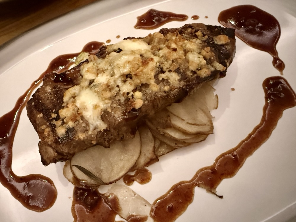 Gorgonzola Crusted NY Strip from Extra Virgin on Brilliant Lady