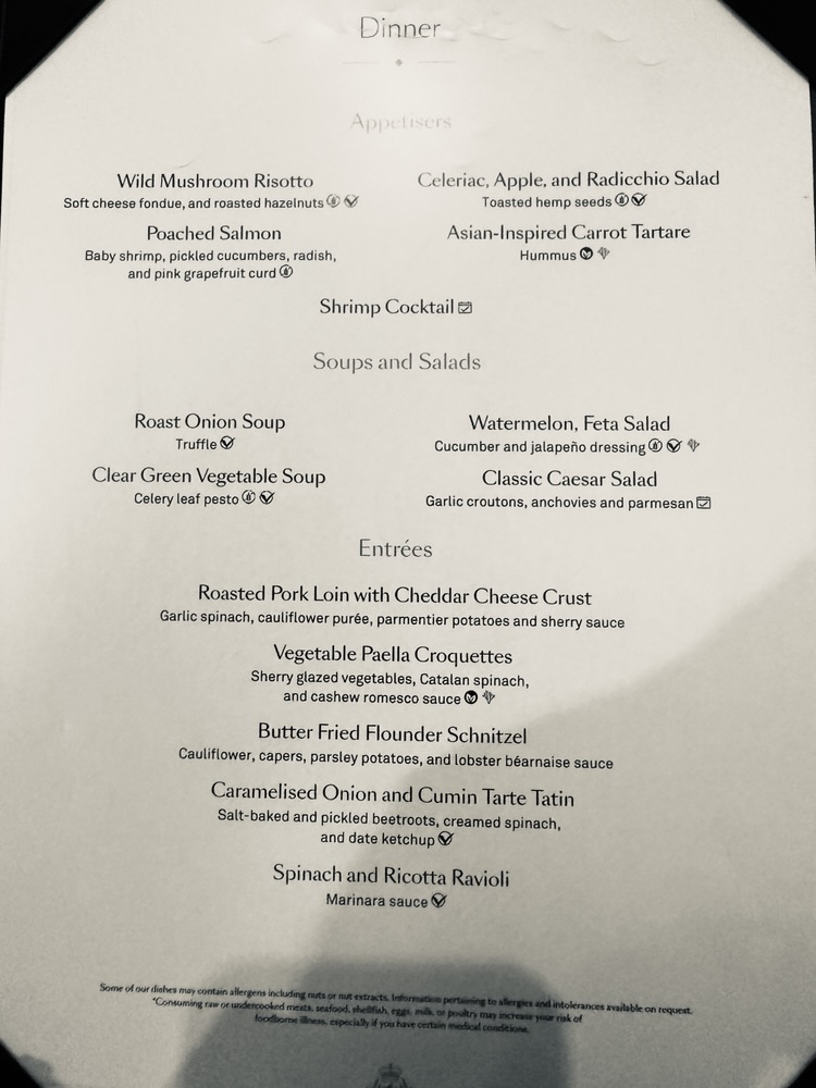 Day 1 Britannia Dining Room Menu on Queen Elizabeth