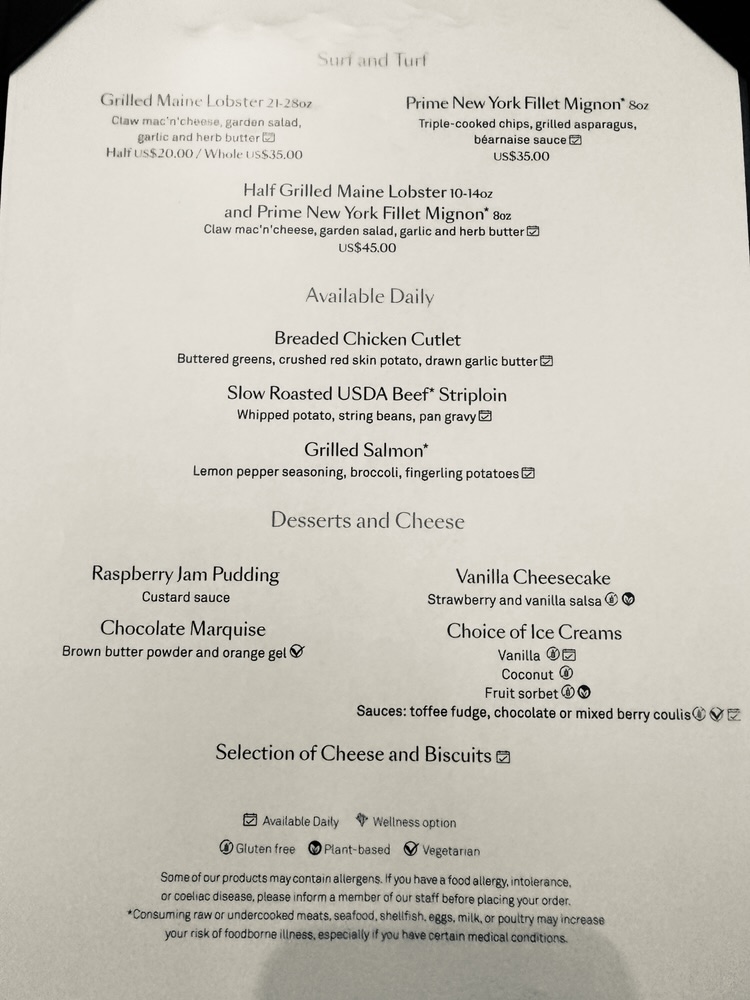 Day 1 Britannia Dining Room Menu on Queen Elizabeth