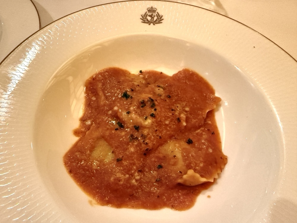 Ravioli from the Britannia dining room on Queen Elizabeth
