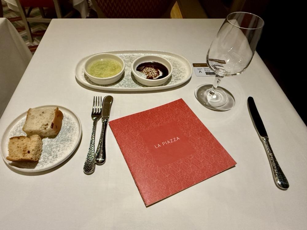 Place setting for La Piazza on Queen Elizabeth