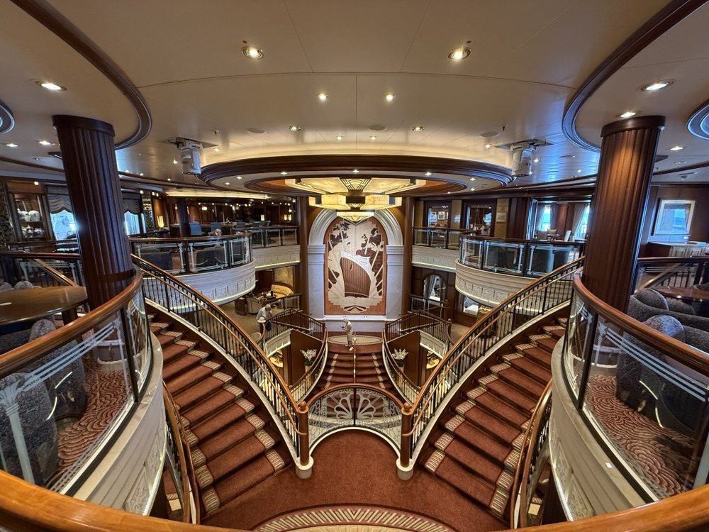 The atrium staircase on the Queen Elizabeth
