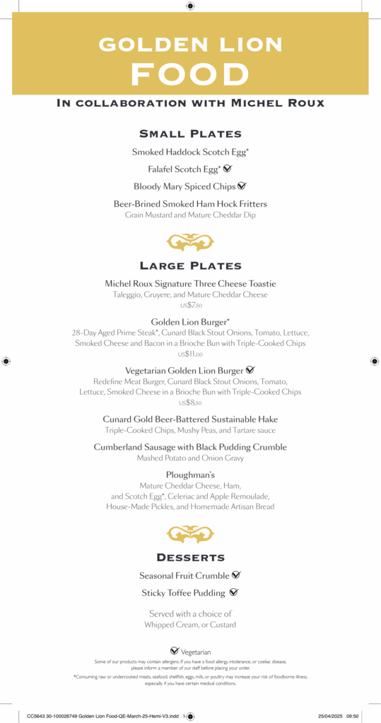 Golden Lion Pub Menu