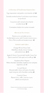 Queen Elizabeth Tea Time Menu