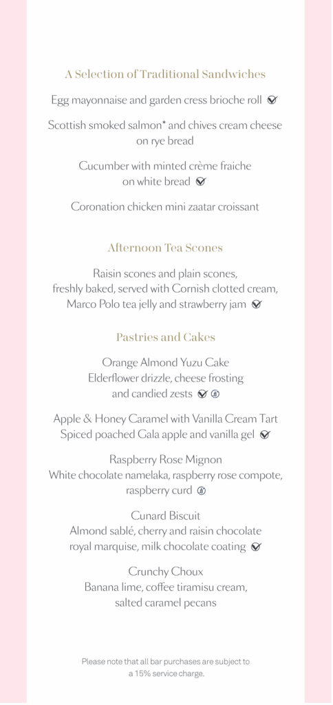 Queen Elizabeth Tea Time Menu
