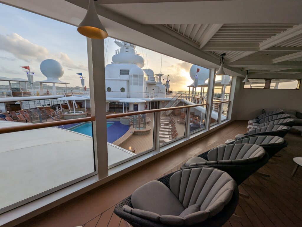 Open air patio on the Concierge Lounge on the Disney Magic