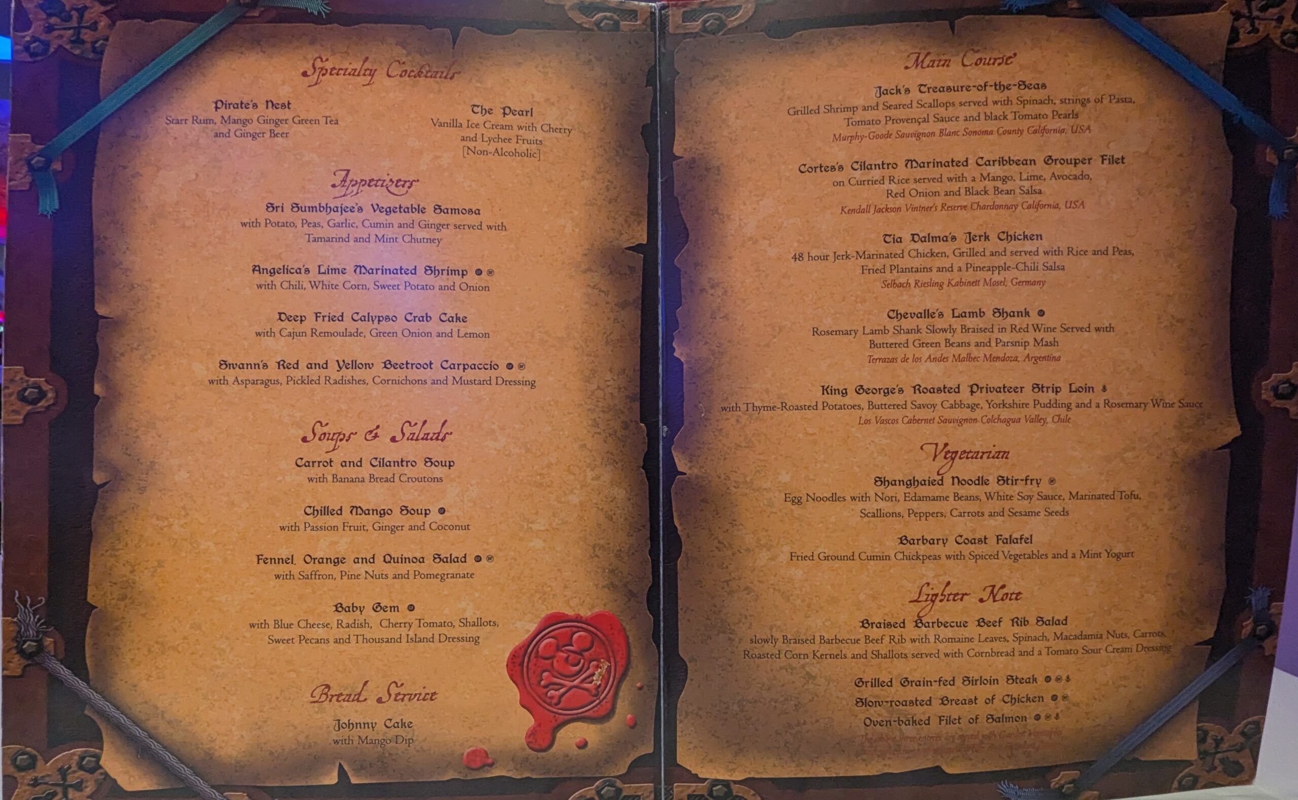 Pirate Night Menu on the Disney Magic