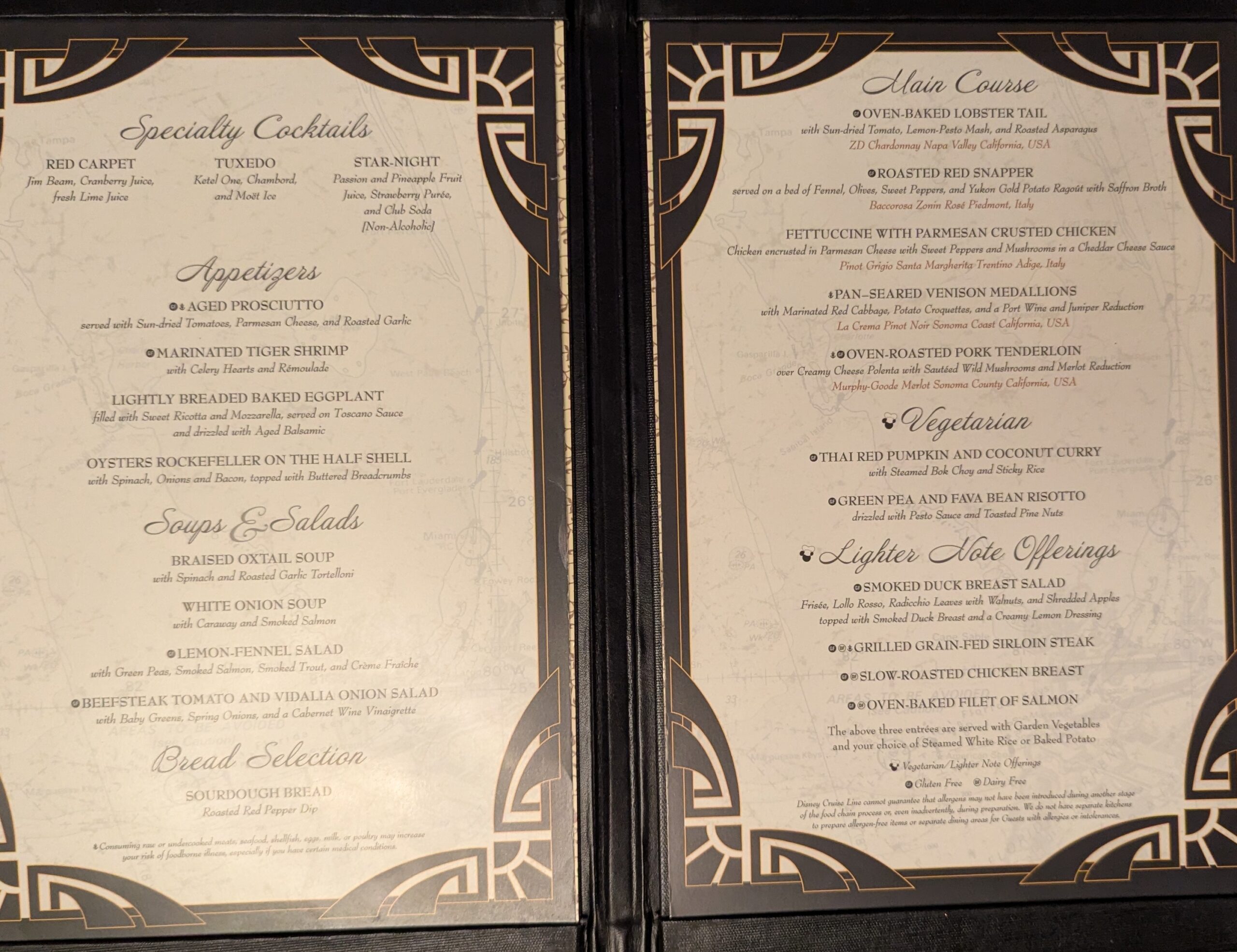 Lumiere's Night 2 Menu on the Disney Magic