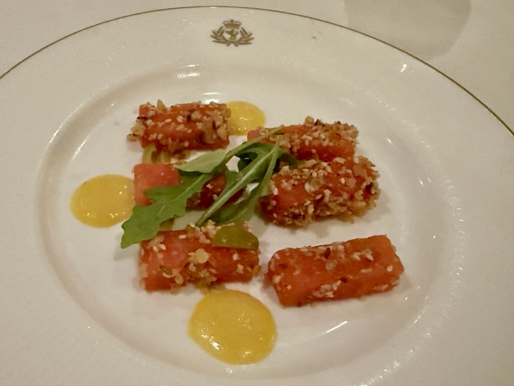 Watermelon salad from the Britannia Restaurant on Queen Elizabeth