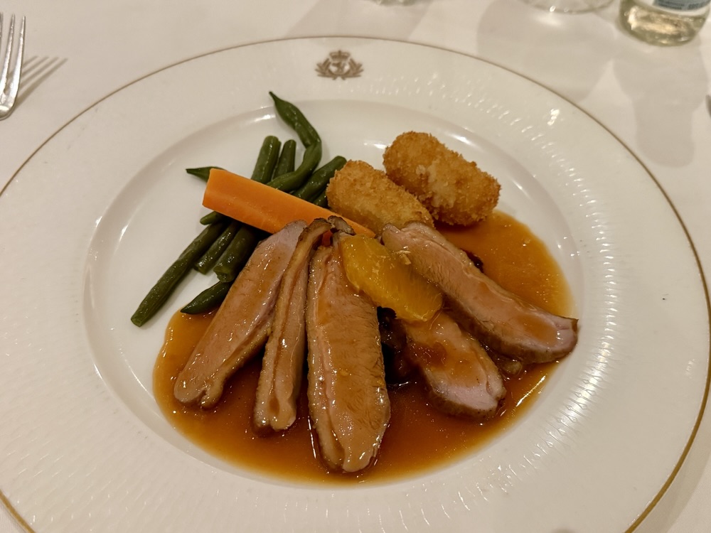Duck a la'orange from the Britannia Restaurant on Queen Elizabeth