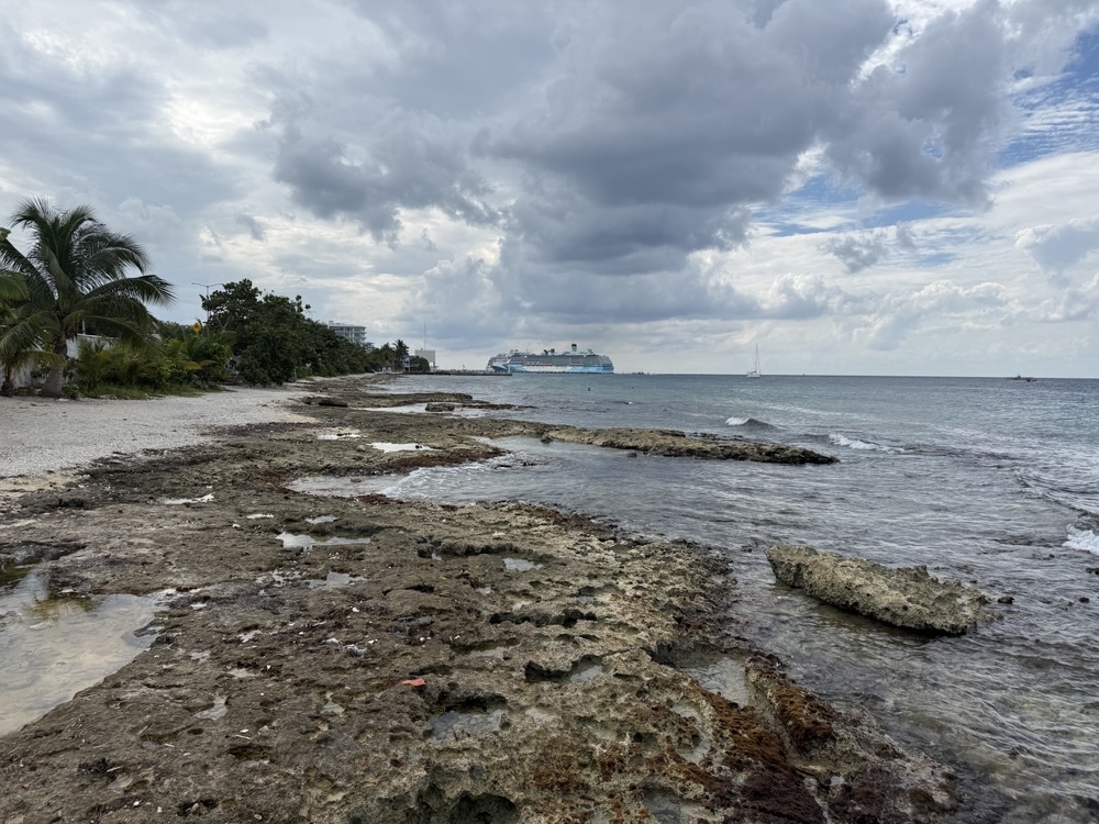 A small "beach" along the main street near the port in Cozumel