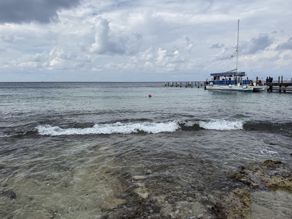 A small "beach" along the main street near the port in Cozumel