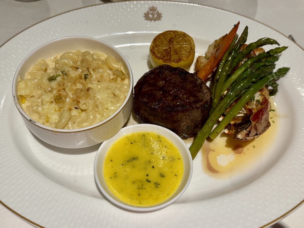 Surf and Turf from the Britannia Restaurant on Queen Elizabeth