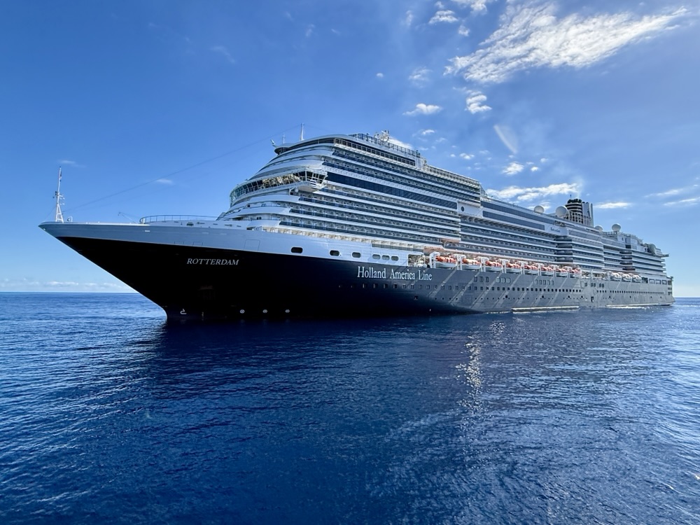 Rotterdam at anchor at Half Moon Cay on November 17, 2025