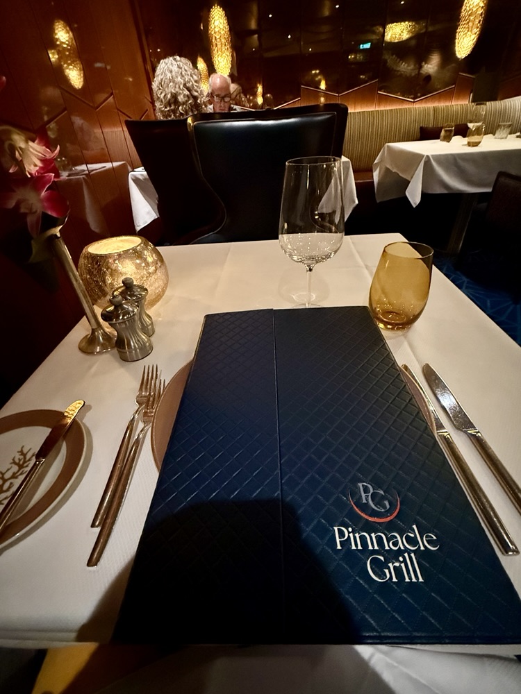 Place setting at the Pinnacle Grill on Rotterdam