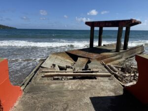 Beach / Breakwater near the Port of Scarborough in St. Lucia