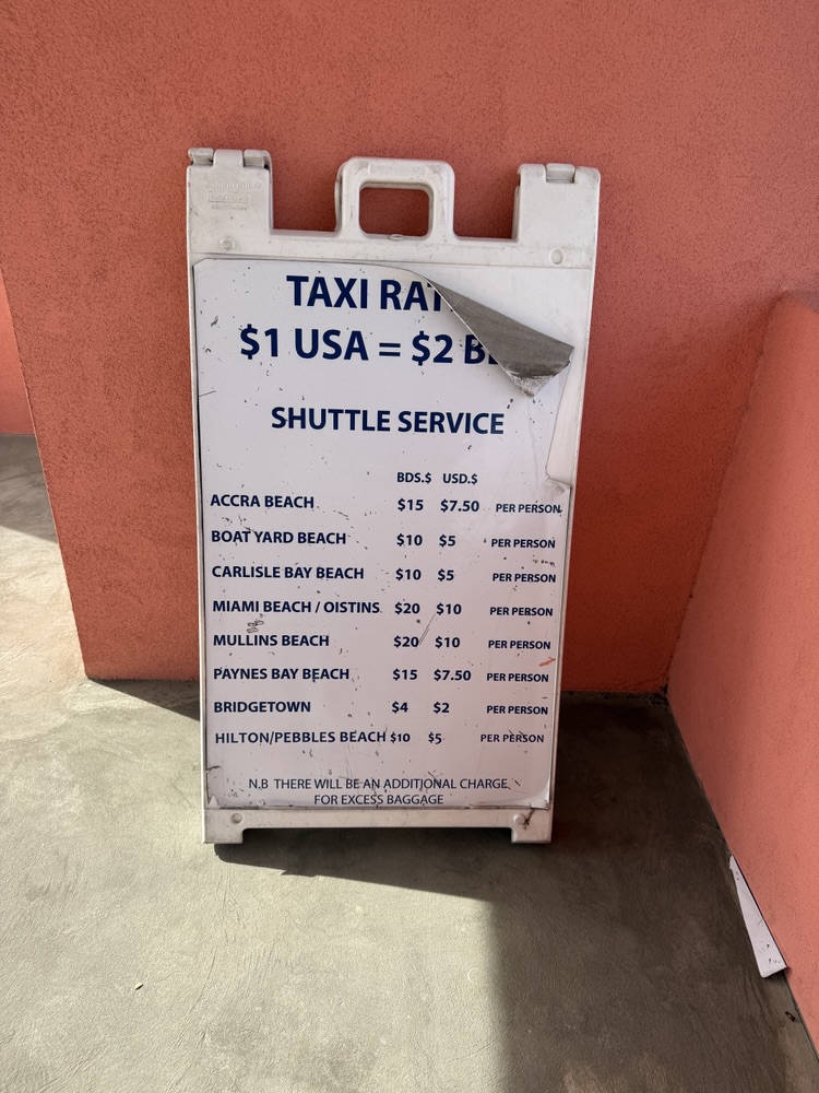 Bridgetown, Barbados taxi rates as of November 23, 2025