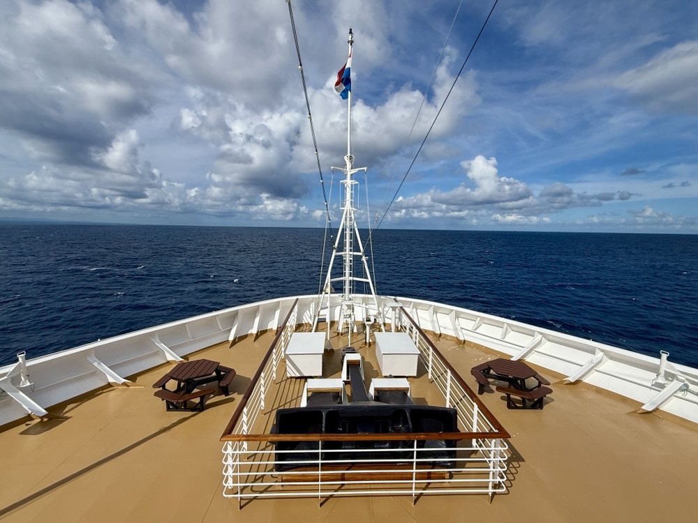 On the bow of the Rotterdam as we enter San Juan Bay