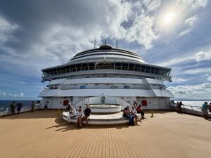 On the bow of the Rotterdam as we enter San Juan Bay
