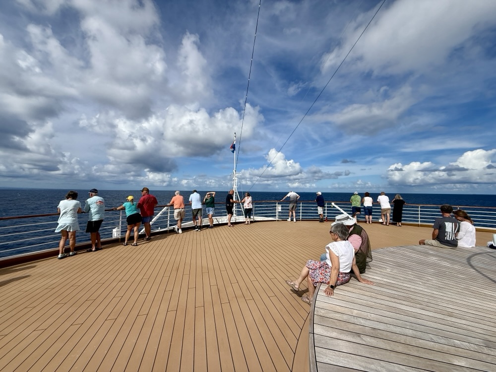 On the bow of the Rotterdam as we enter San Juan Bay