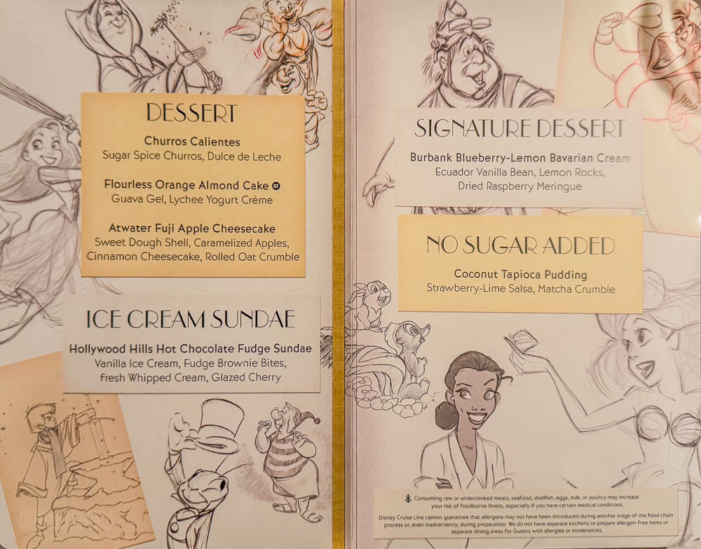 Dessert Menu from 1923 on the Disney Treasure