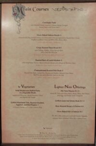 Dinner Menu in Royal Court on the Disney Fantasy