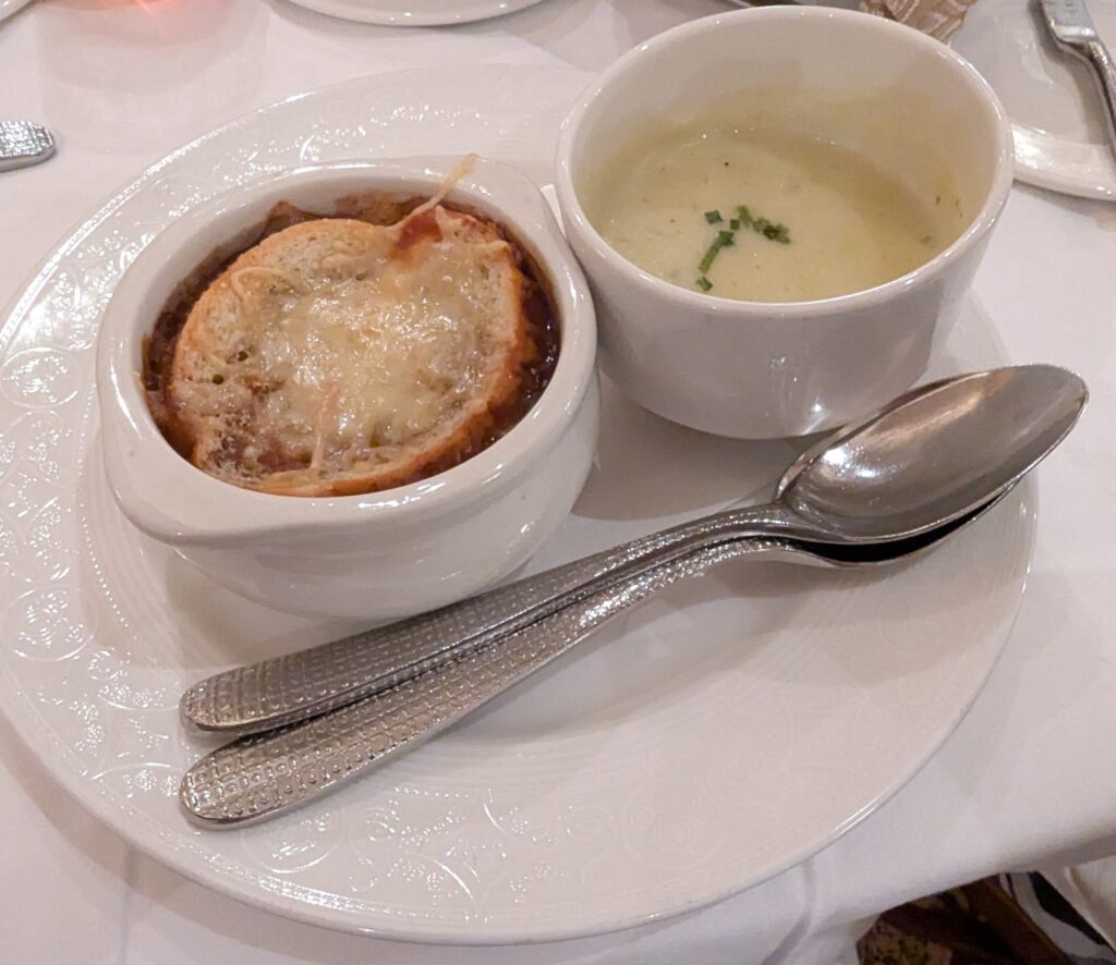 Potato Leek and French Onion Soups in Royal Court on the Disney Fantasy