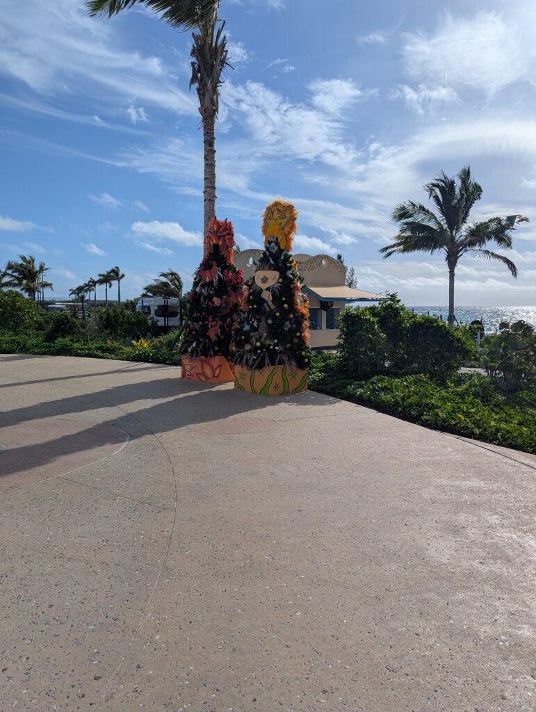 Holiday decorations in Disney's Lookout Cay at Lighthouse Pointe