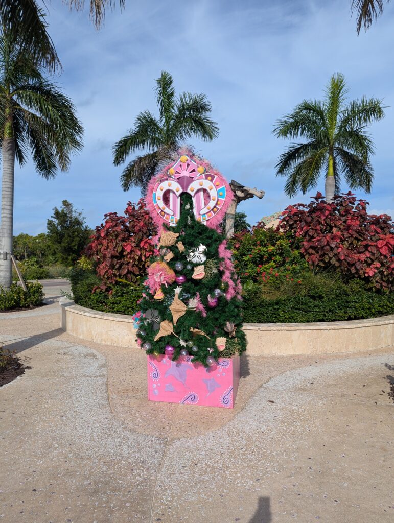 Holiday decorations in Disney's Lookout Cay at Lighthouse Pointe